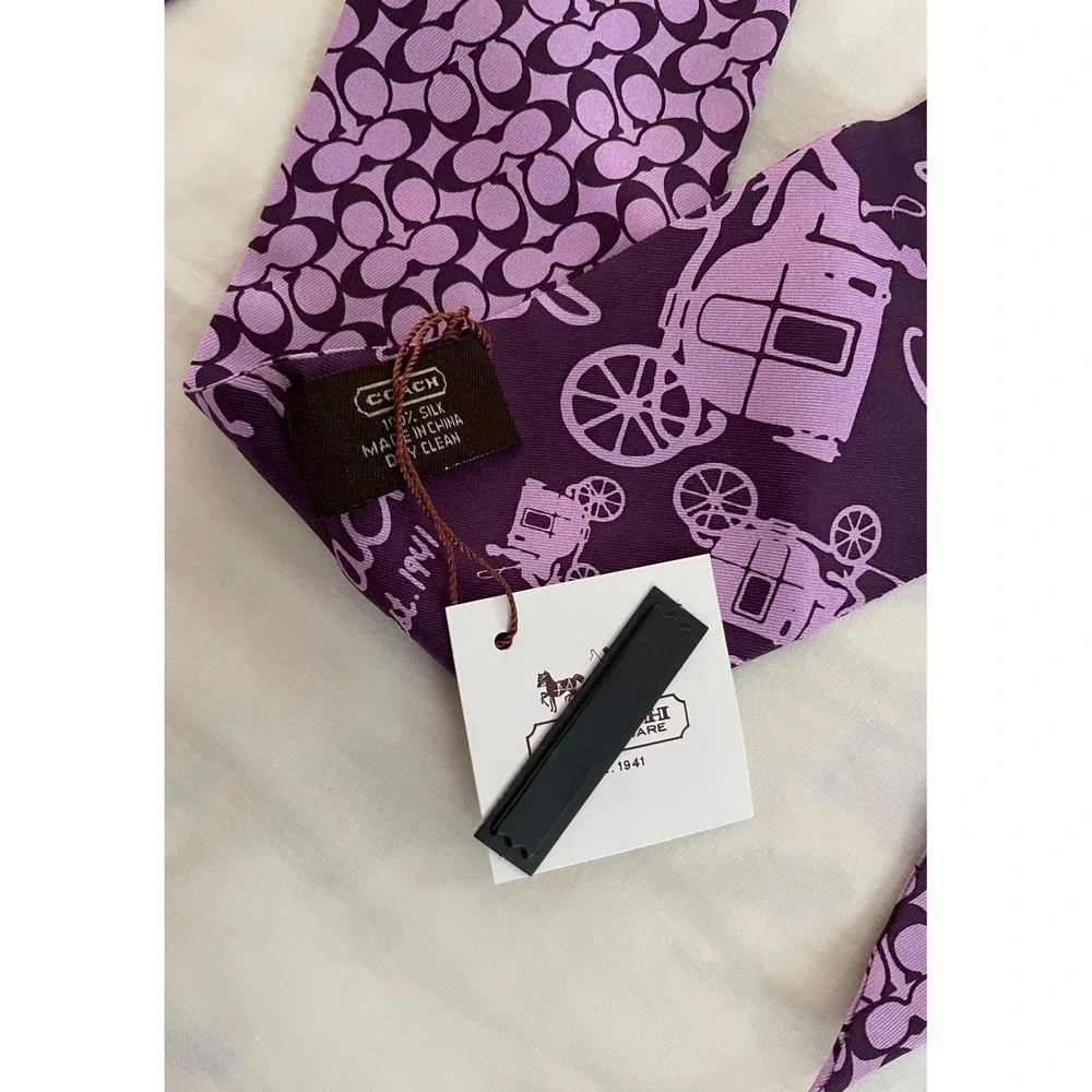 Coach Monogram C Horse Carriage Silk Skinny Scarf Purple Bag Accessory Y2K NEW - Picture 3 of 9